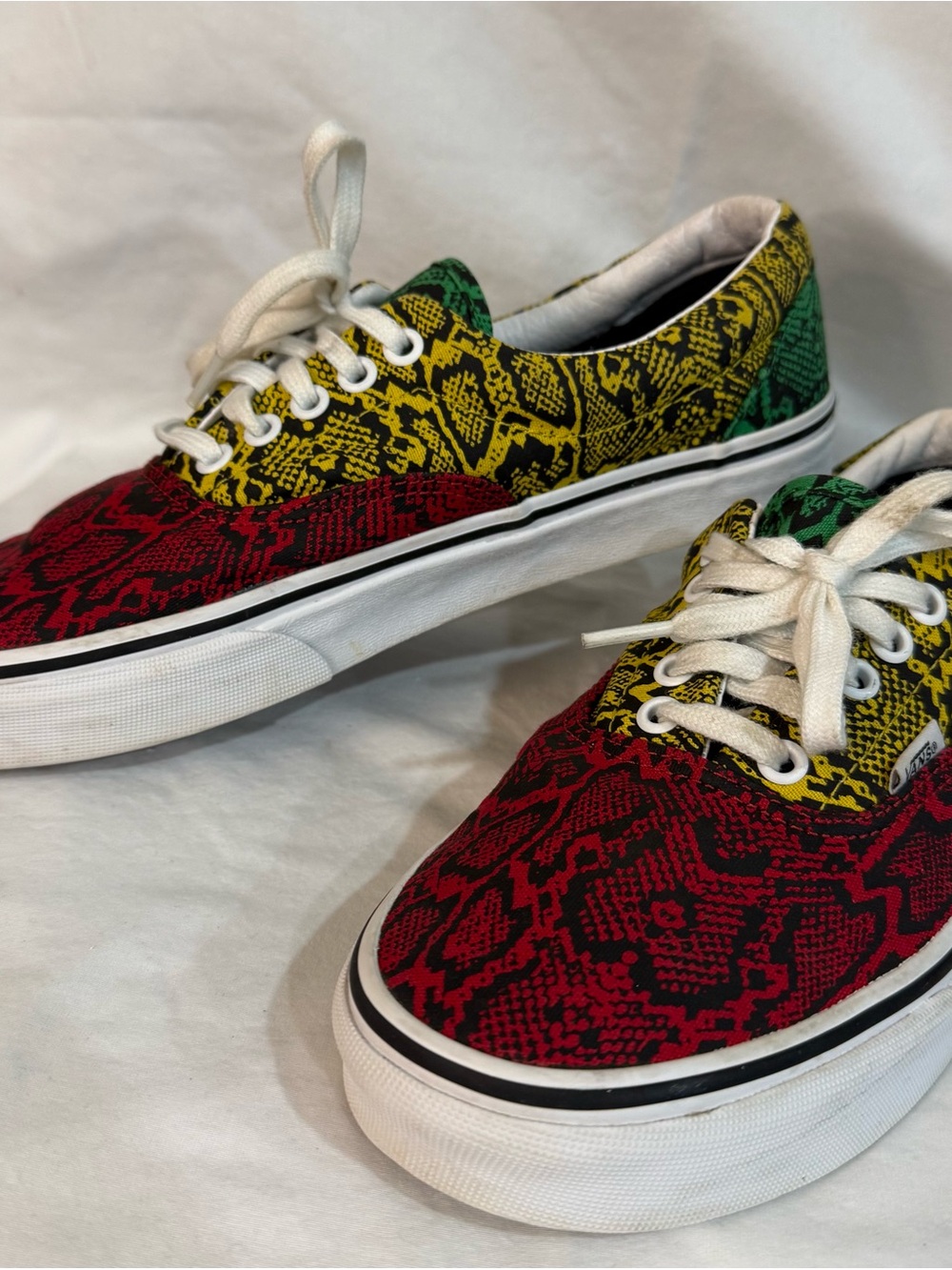 Vans Low-Top Sneakers in Red, Yellow & Green Snake Print